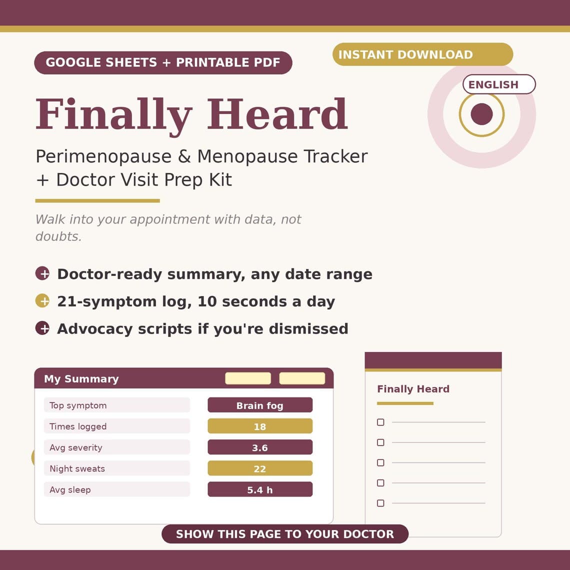 Perimenopause & Menopause Tracker — Etsy digital product preview