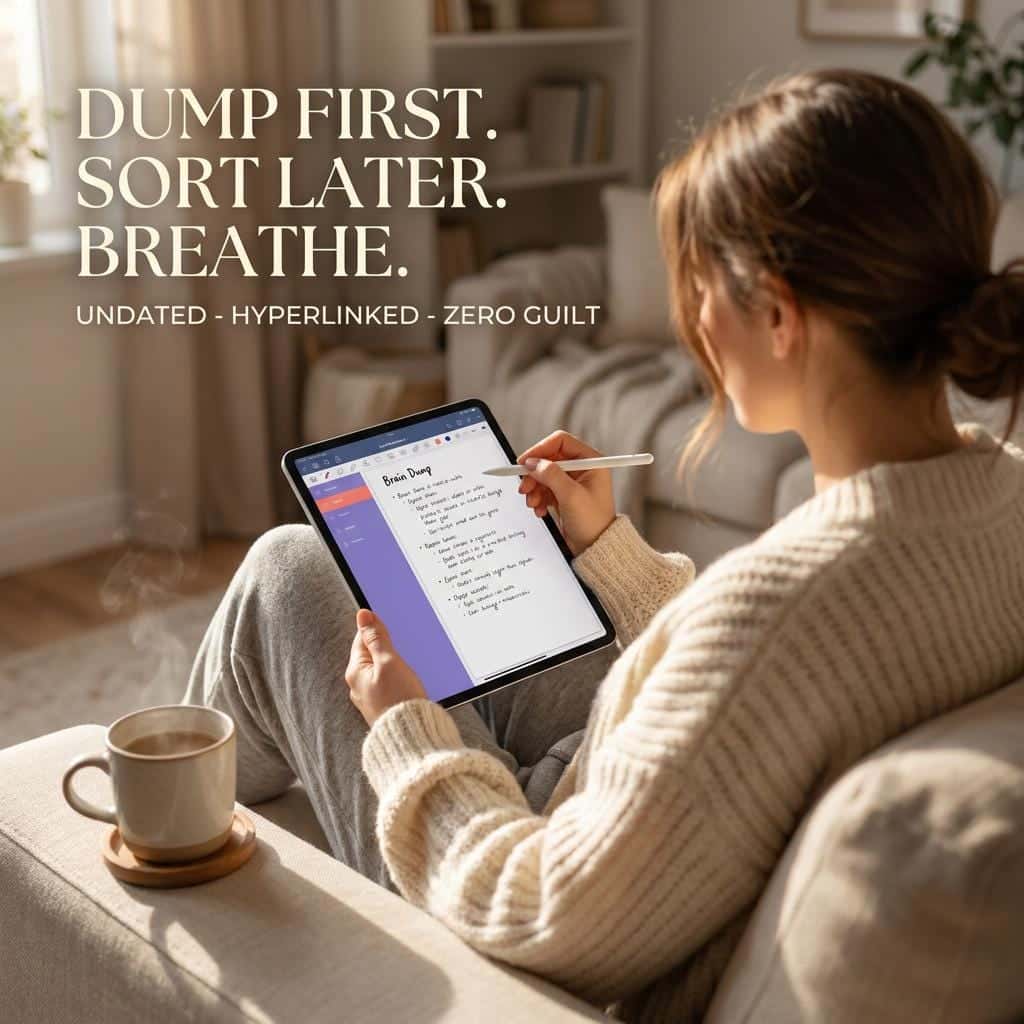 ADHD digital planner open on an iPad with a stylus